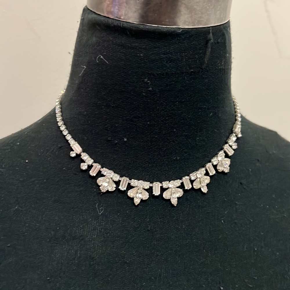 Sherman Vintage Rhinestone Crystal Silver Choker Statement Necklace - Picture 13 of 16